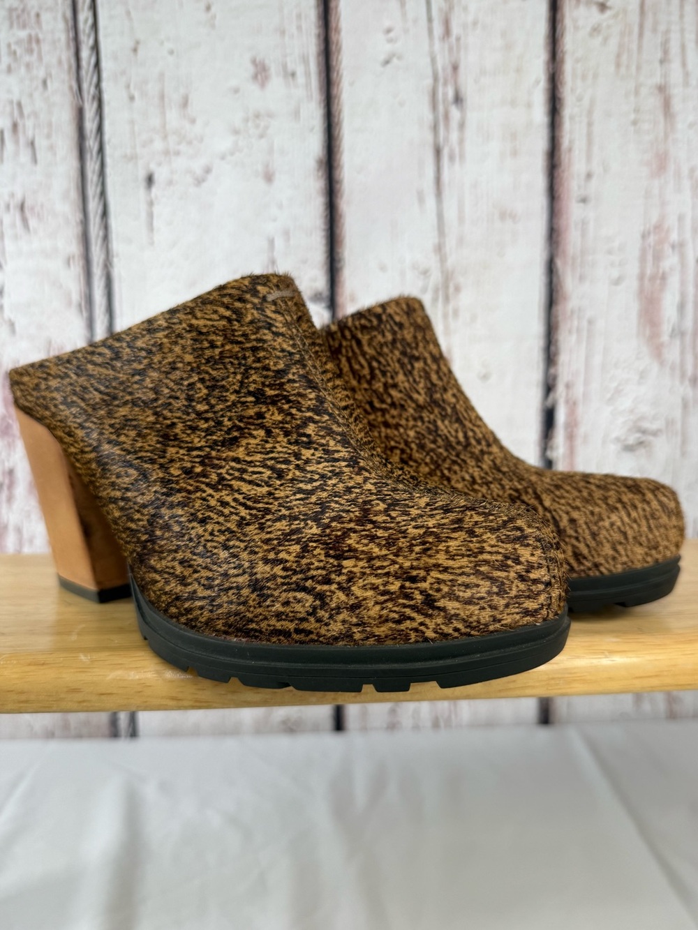 Naked Feet Proper Calf Hair Fur Leather Heeled Mules Slip On Shoes Size 8